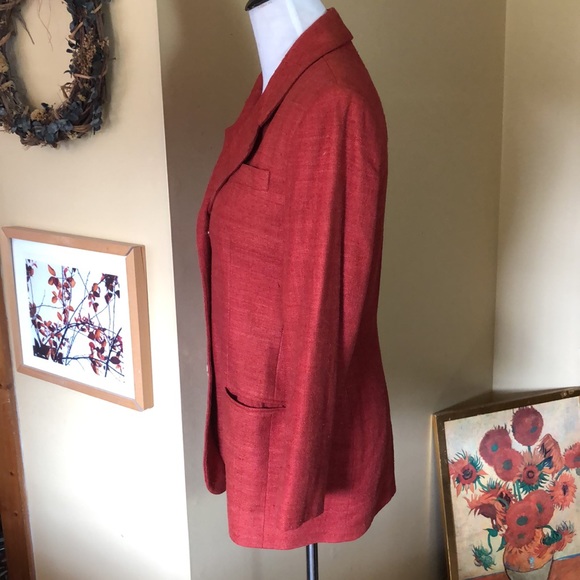 Vtg 90s Y2K ANN TAYLOR Size 6 Longline Blazer 100% Nubby Silk Pumpkin Spice FALL - Picture 7 of 16